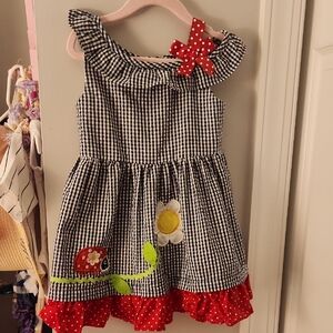 3T VGUC Black and White Ruffled Asymmetrical Sundress With Lady Bug